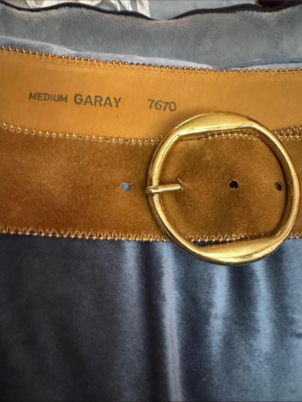 GARAY Women's  Vintage Tan Suede Belt with Gold Round Buckle